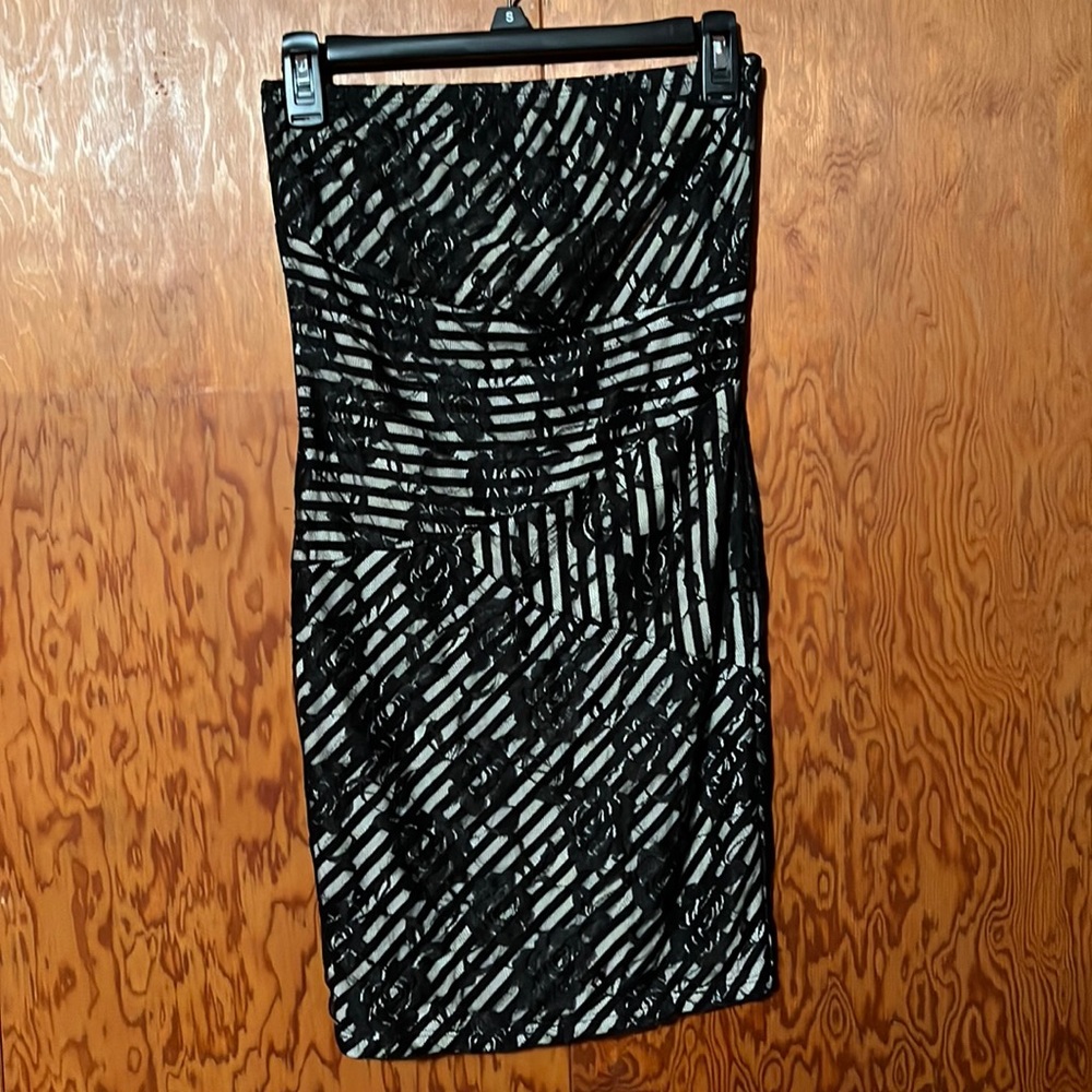 NWOT lace & stripe strapless dress